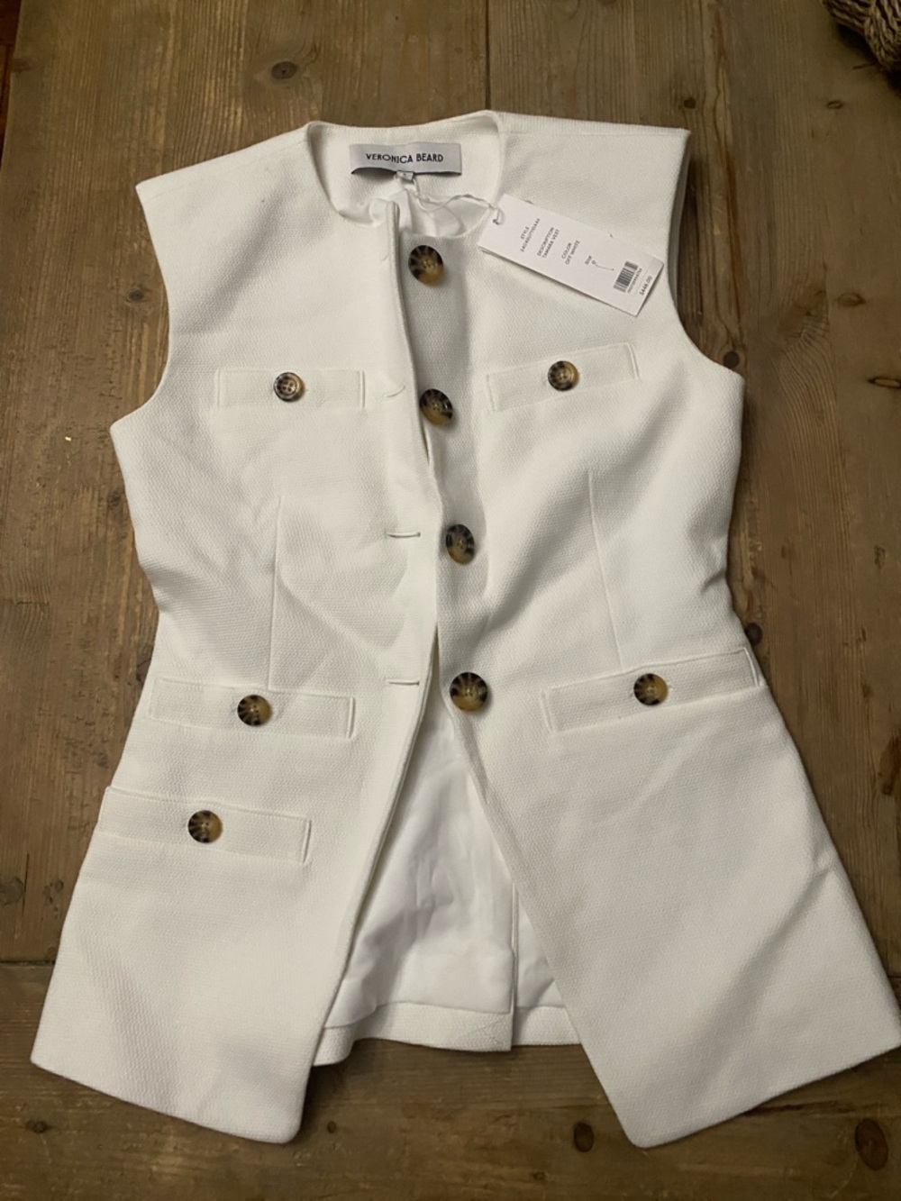 Veronica Beard White Sleeveless Tweed Button Vest